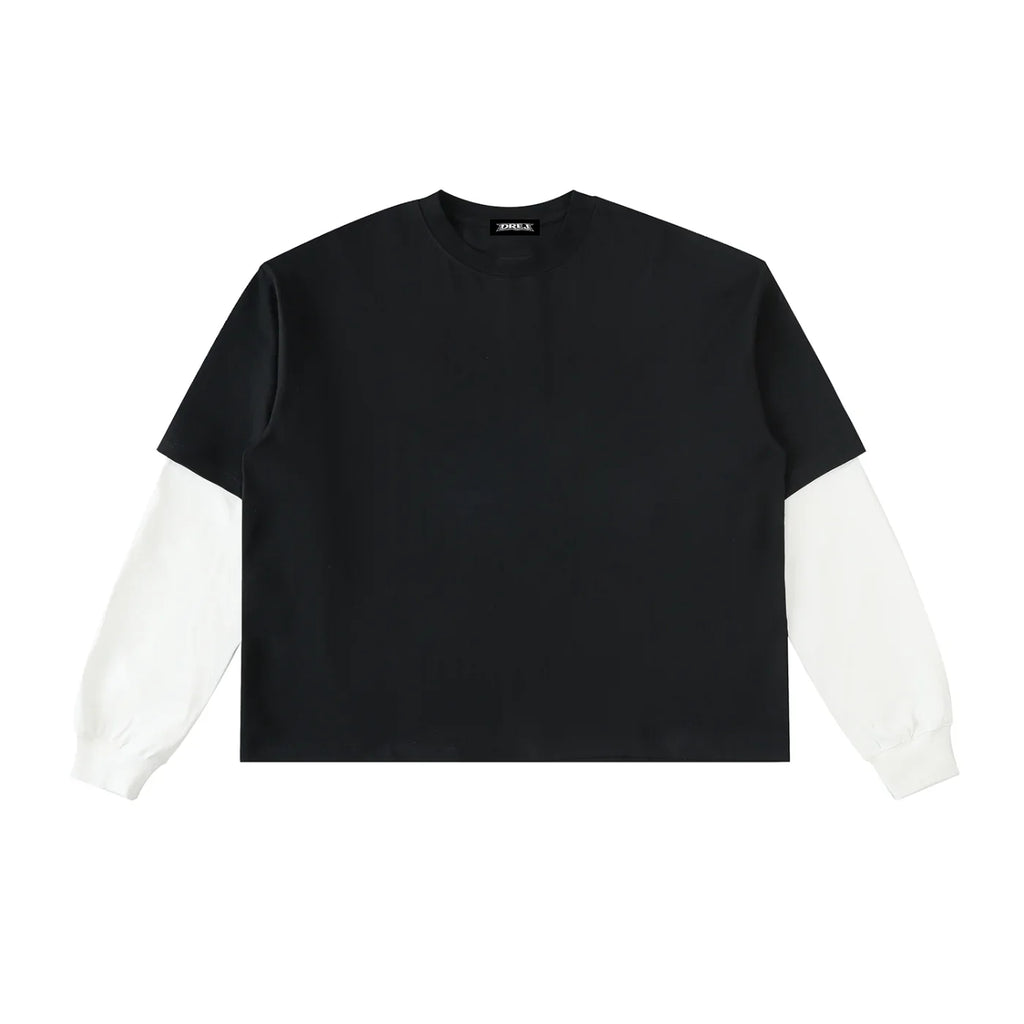 Black oversized streetwear t-shirt with white long sleeves, modern urban style