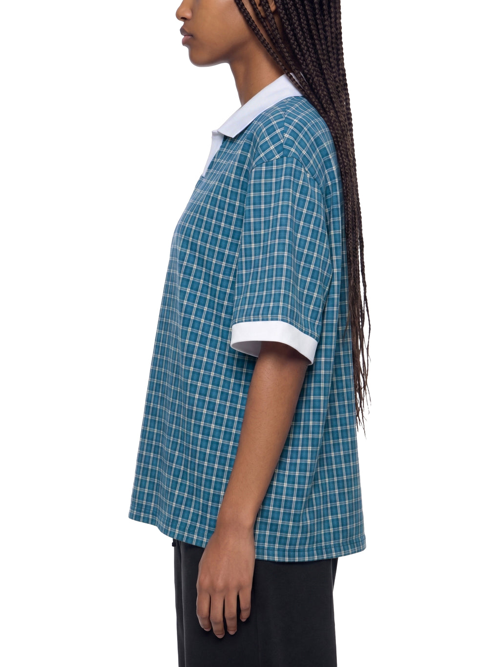 DREJ,Studio,Polo,Plaid,Check,Oversized,Streetwear,Minimal,Unisex,Cotton,Blue