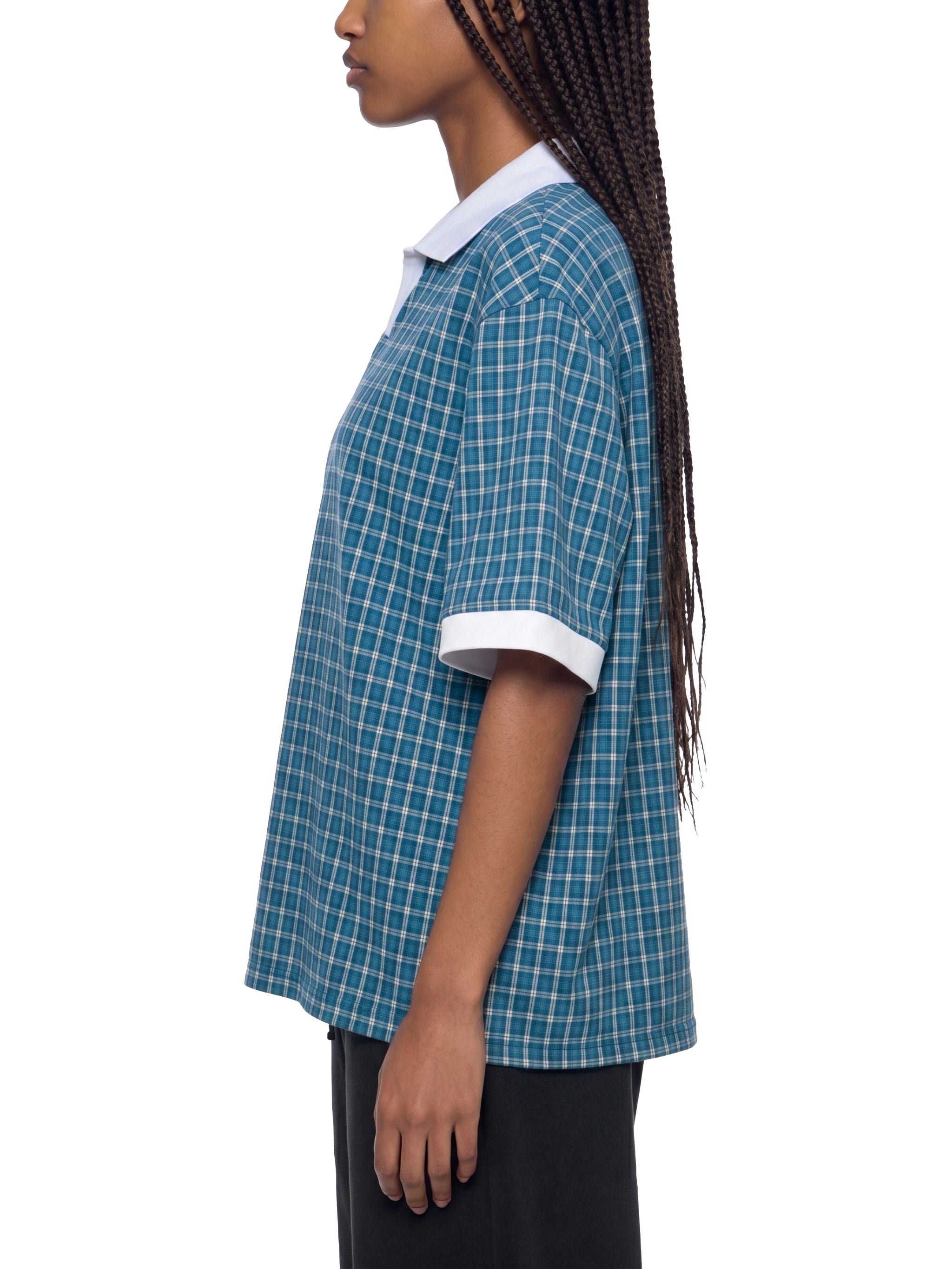 DREJ,Studio,Polo,Plaid,Check,Oversized,Streetwear,Minimal,Unisex,Cotton,Blue