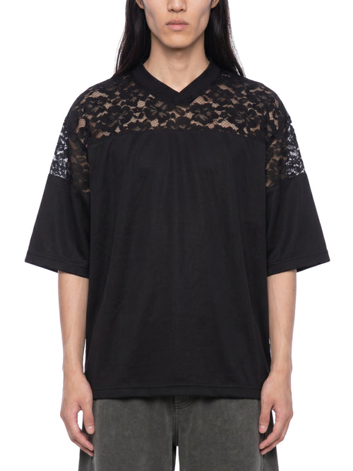 DREJ,Studio,Lace,Tshirt,LacePanel,VNeck,Oversized,Streetwear,Minimal,Unisex,Black,Cotton