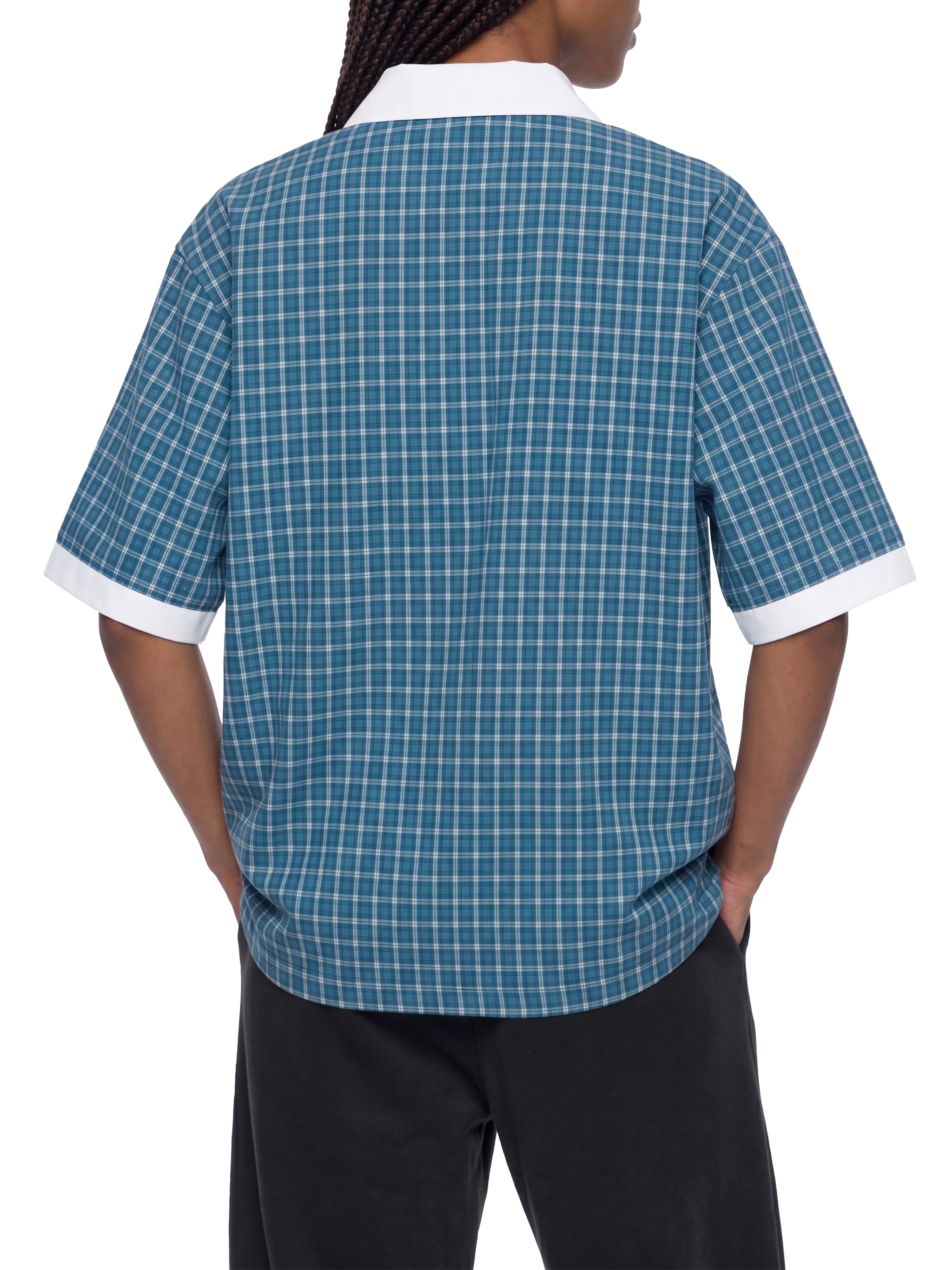 DREJ,Studio,Polo,Plaid,Check,Oversized,Streetwear,Minimal,Unisex,Cotton,Blue