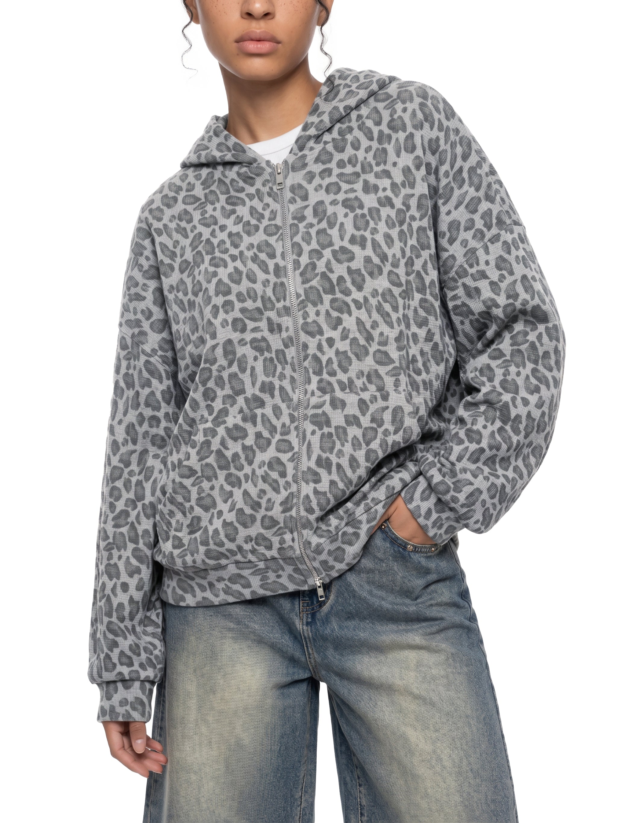 DREJ,Studio,GreyLeopard,Oversized,Unisex,Streetwear,Premium,Minimal,FullZip,Hooded,Layering,Contemporary