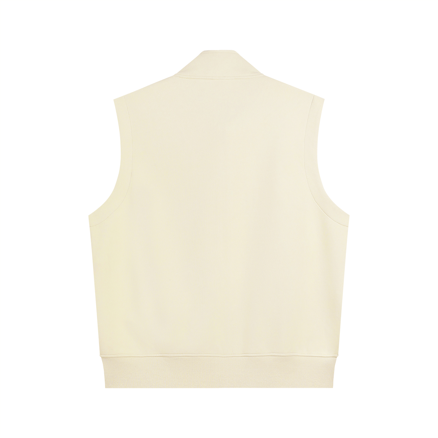 Back view of a cream oversized sleeveless streetwear vest with clean design