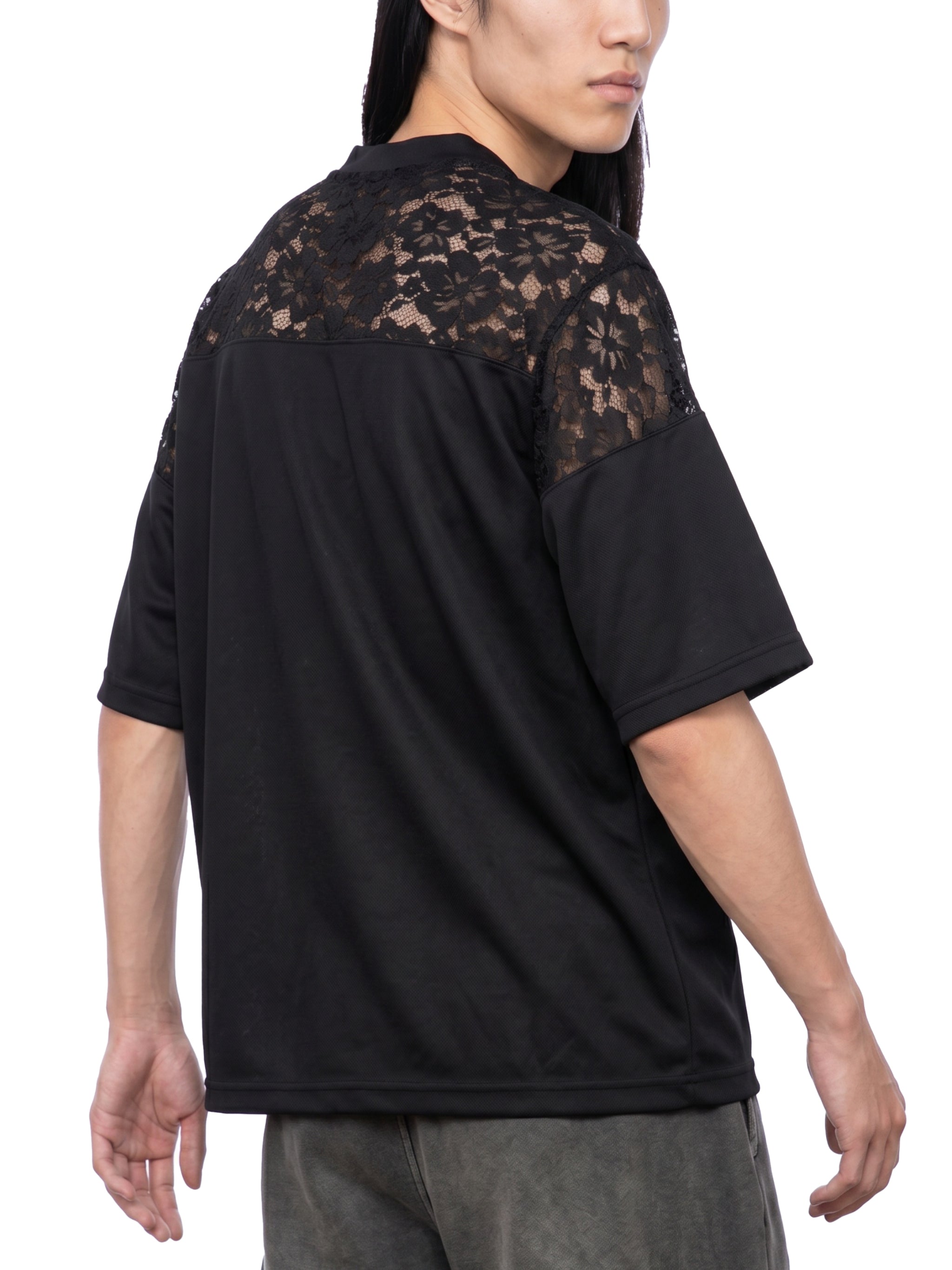 DREJ,Studio,Lace,Tshirt,LacePanel,VNeck,Oversized,Streetwear,Minimal,Unisex,Black,Cotton