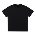Oversized black short sleeve t-shirt with minimal design on plain white background