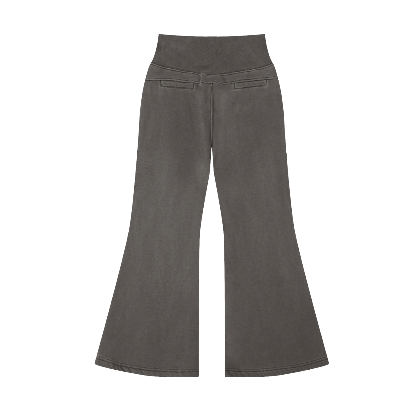 High-waisted gray flared streetwear pants with clean modern design on a white background
