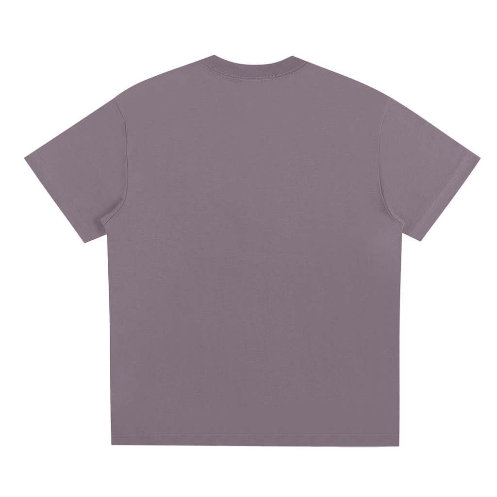 Oversized mauve t-shirt with short sleeves and clean design, shown from the back