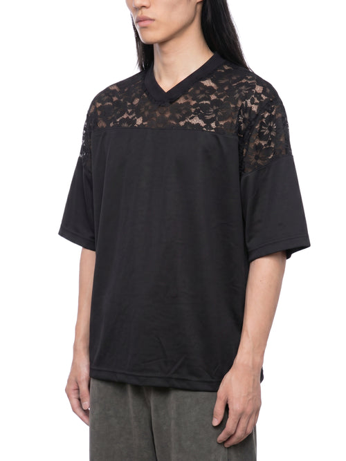 DREJ,Studio,Lace,Tshirt,LacePanel,VNeck,Oversized,Streetwear,Minimal,Unisex,Black,Cotton