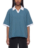 DREJ,Studio,Polo,Plaid,Check,Oversized,Streetwear,Minimal,Unisex,Cotton,Blue