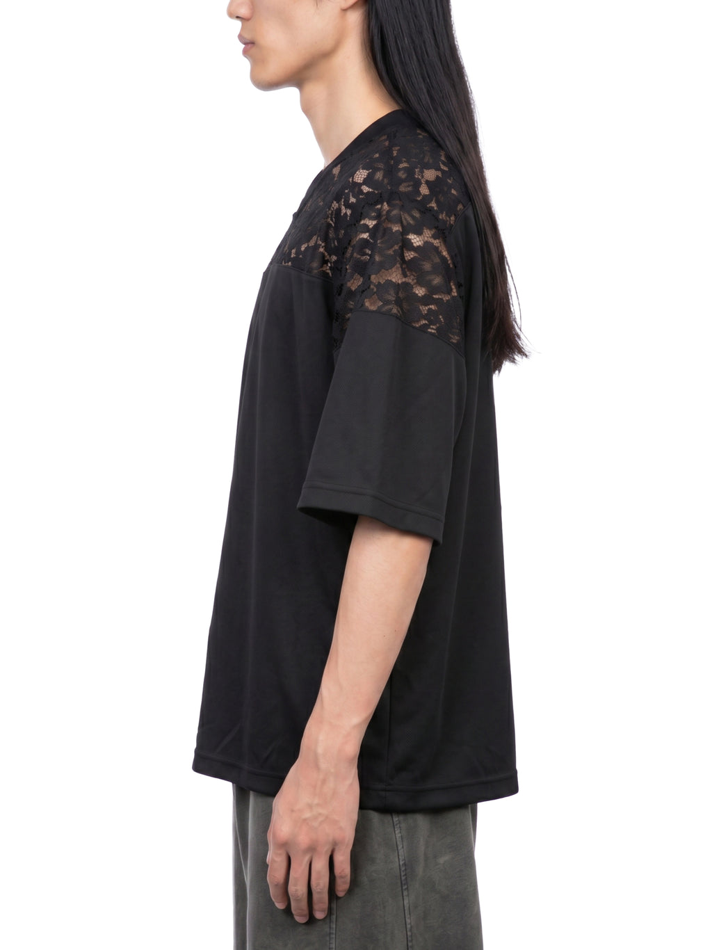 DREJ,Studio,Lace,Tshirt,LacePanel,VNeck,Oversized,Streetwear,Minimal,Unisex,Black,Cotton