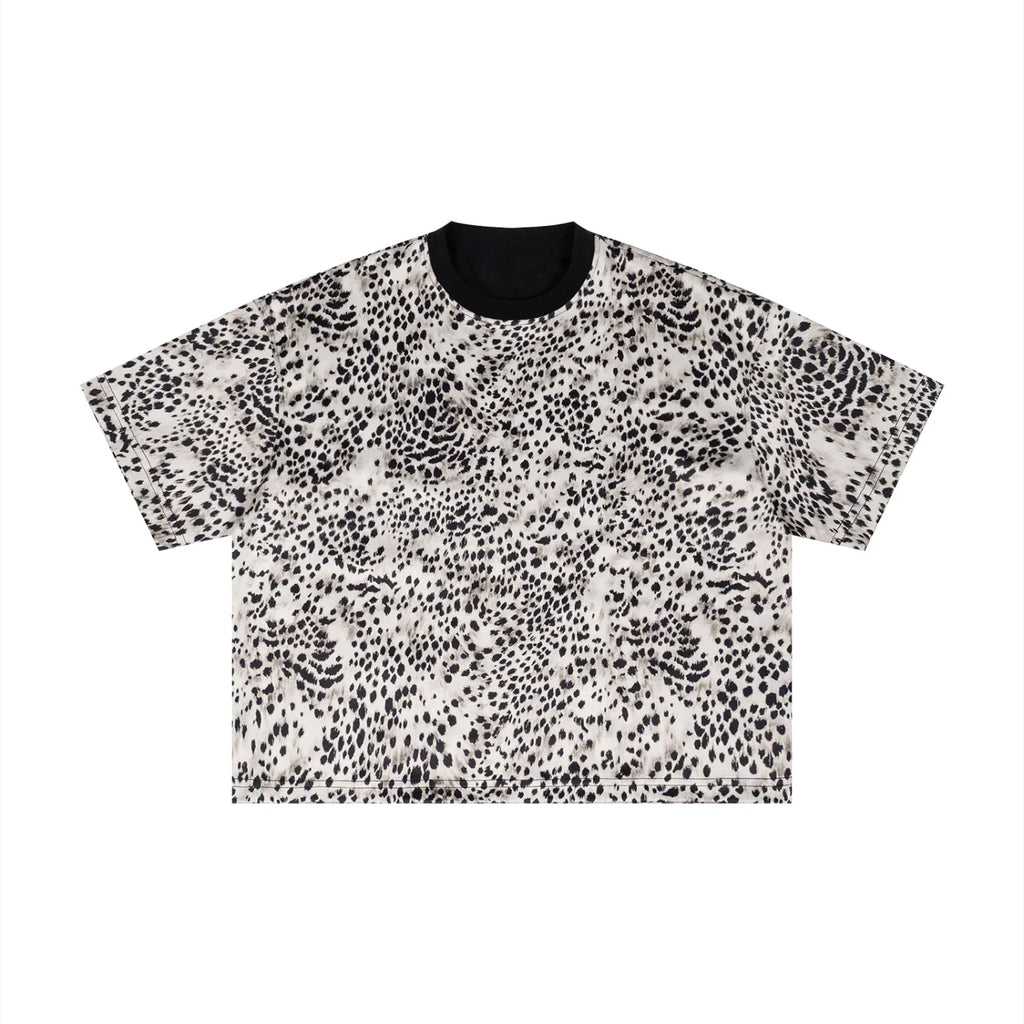 Oversized short sleeve t-shirt with black and white abstract spotted pattern, streetwear style
