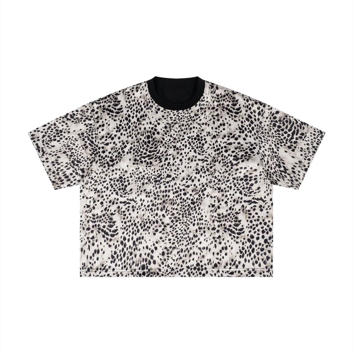 Oversized short sleeve t-shirt with black and white abstract spotted pattern, streetwear style