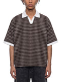 DREJ,Studio,Polo,Plaid,Check,Oversized,Streetwear,Unisex,Cotton,Brown