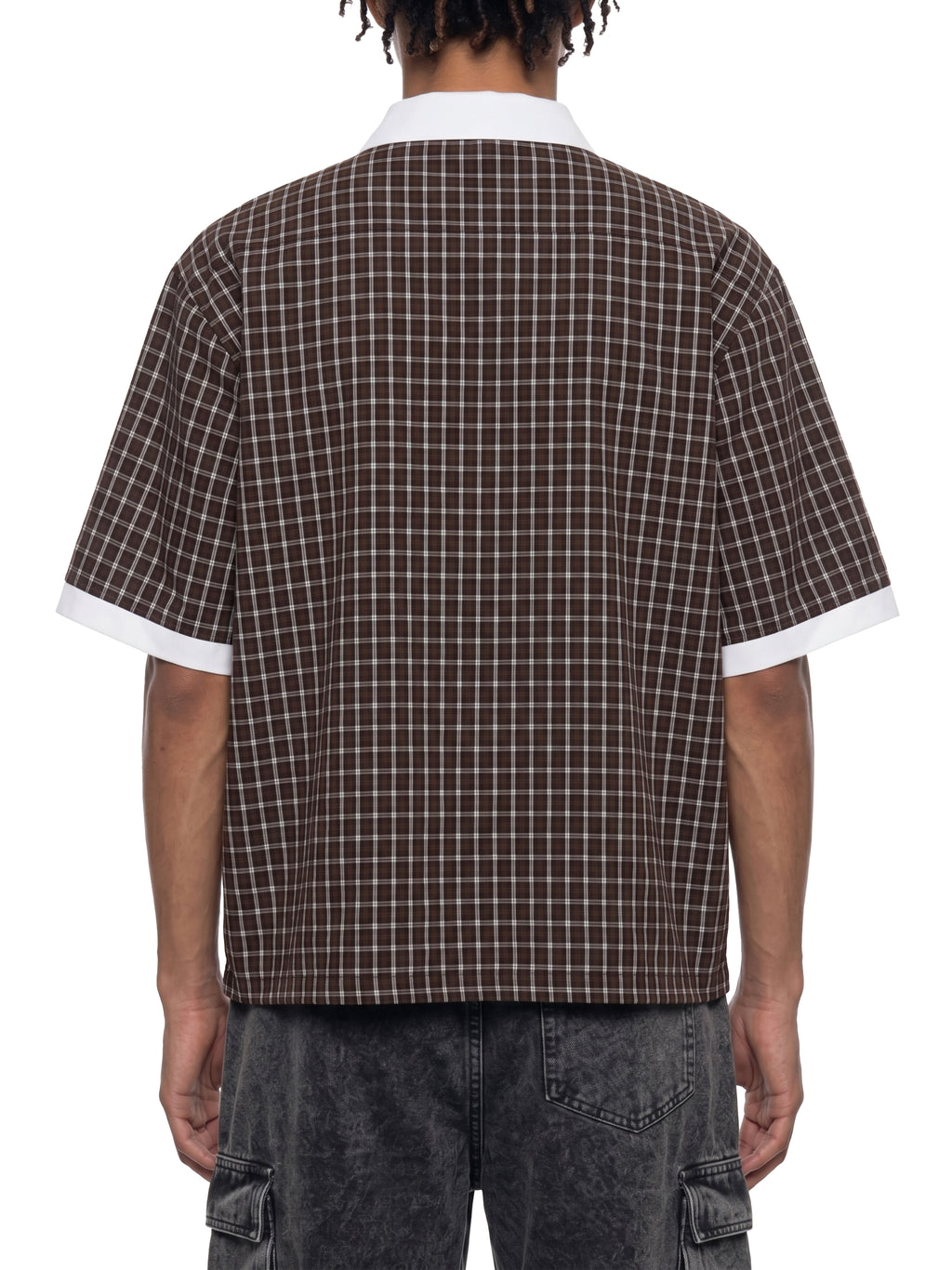 DREJ,Studio,Polo,Plaid,Check,Oversized,Streetwear,Unisex,Cotton,Brown