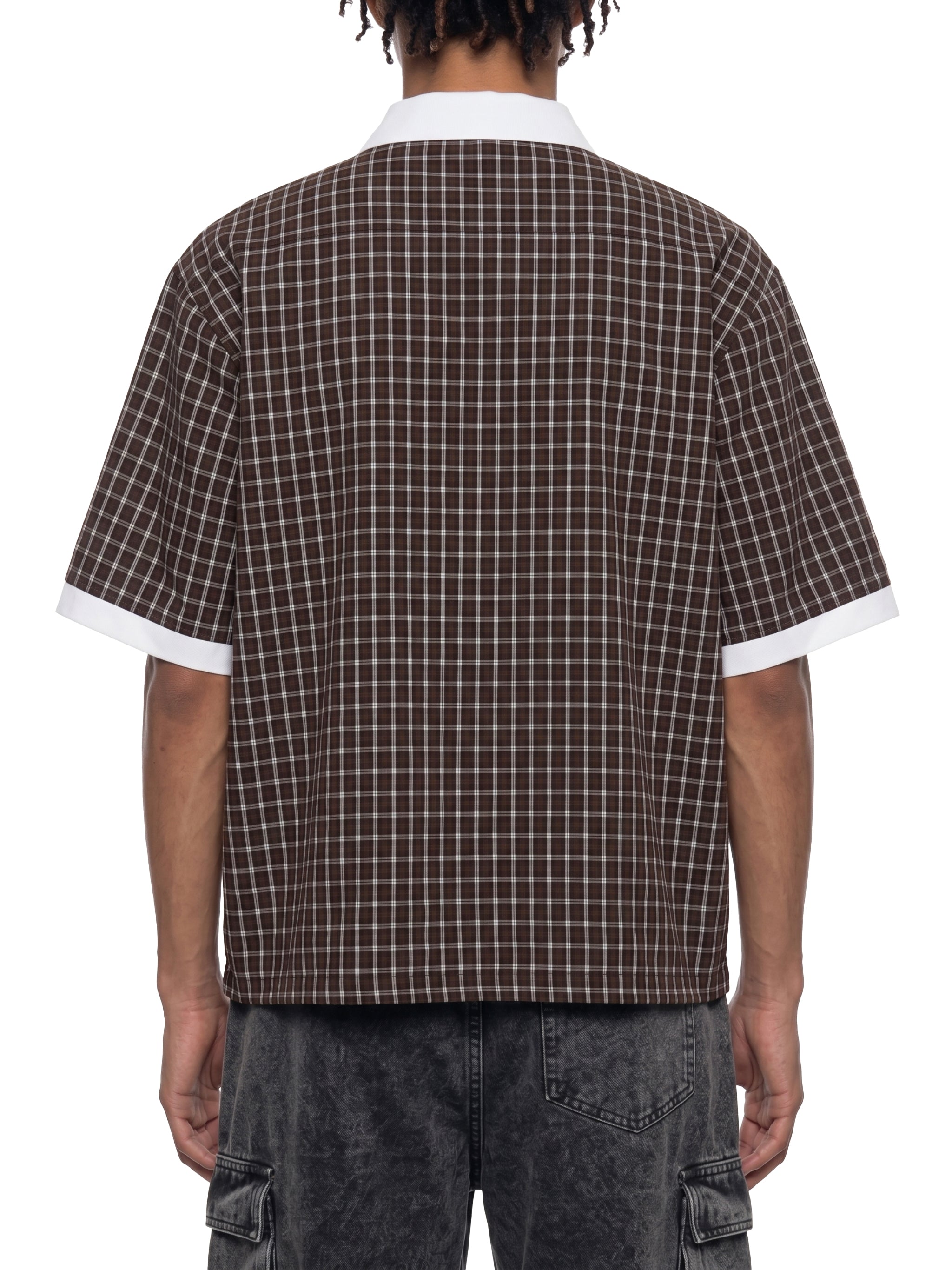 DREJ,Studio,Polo,Plaid,Check,Oversized,Streetwear,Unisex,Cotton,Brown